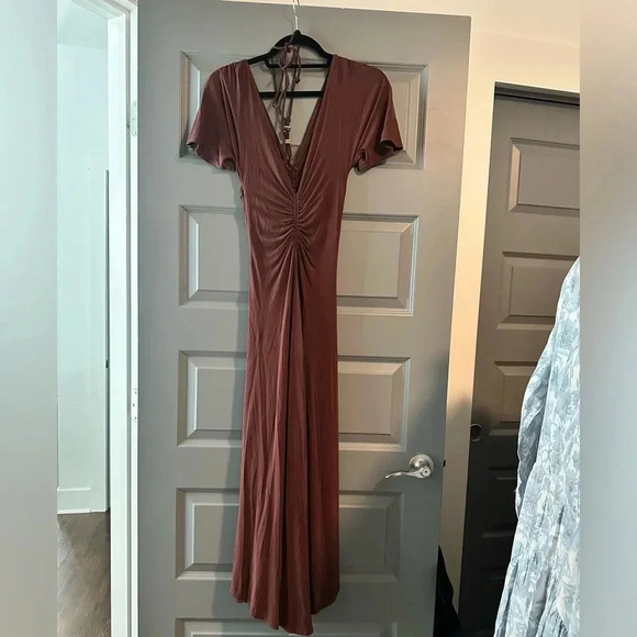 NWT A.L.C. Size XS Bitter Chocolate Brown Nina Beaded tie neck maxi - Picture 5 of 7